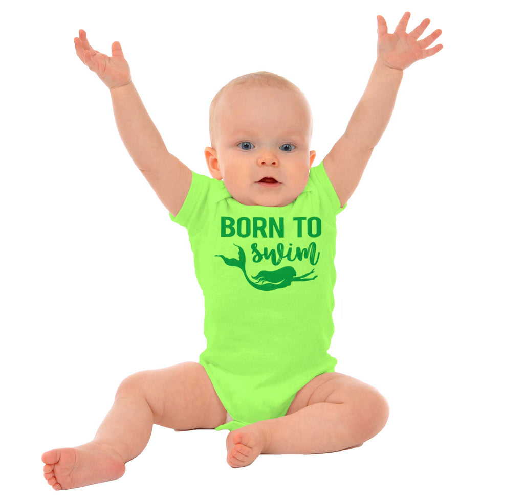 Born To Swim Romper Bodysuit-Direct To Garment Print-Brisco Baby
