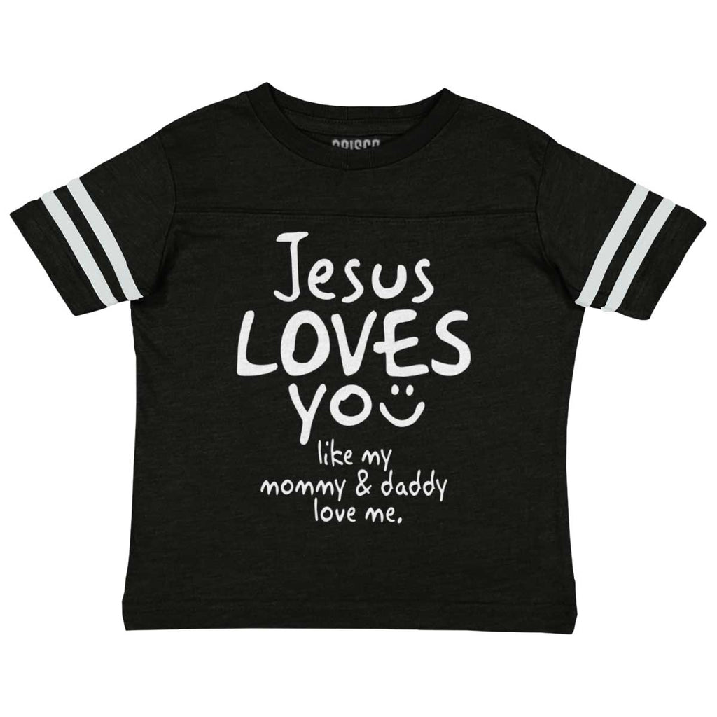 Jesus Loves You Toddler Football Jersey Tee-Direct To Garment Print-Brisco Baby