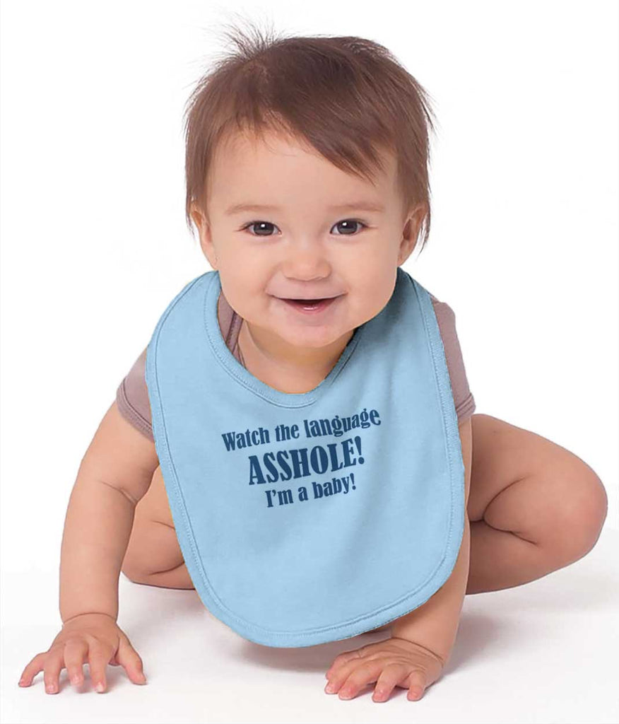 Watch The Language Infant Baby Bib-Direct To Garment Print-Brisco Baby