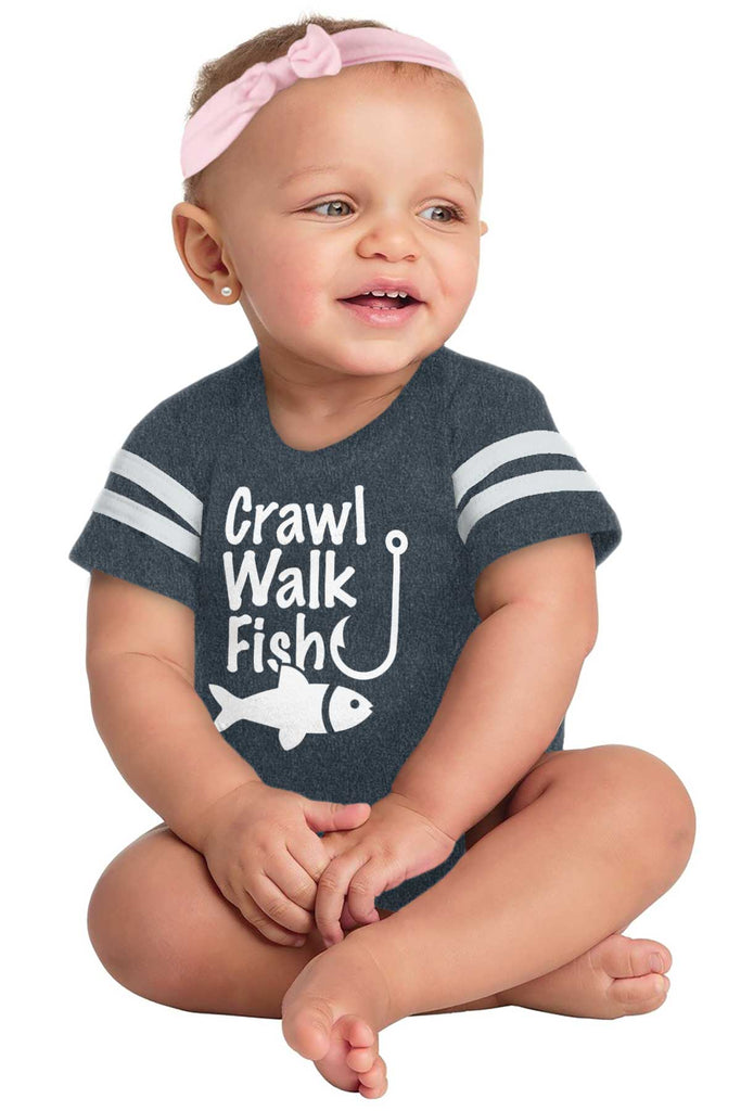 Crawl Walk Fish Football Romper Bodysuit-Direct To Garment Print-Brisco Baby