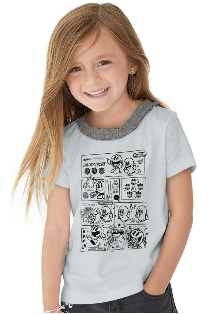 Pac-Man Comic Book Toddler Ruffled Trim T-Shirt-Direct To Garment Print-Brisco Baby