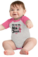 Milk And Jesus Raglan Romper Bodysuit-Direct To Garment Print-Brisco Baby
