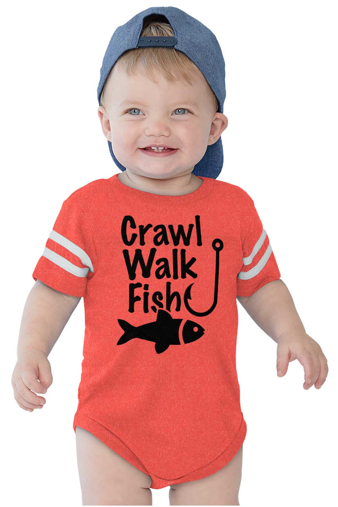 Crawl Walk Fish Football Romper Bodysuit-Direct To Garment Print-Brisco Baby
