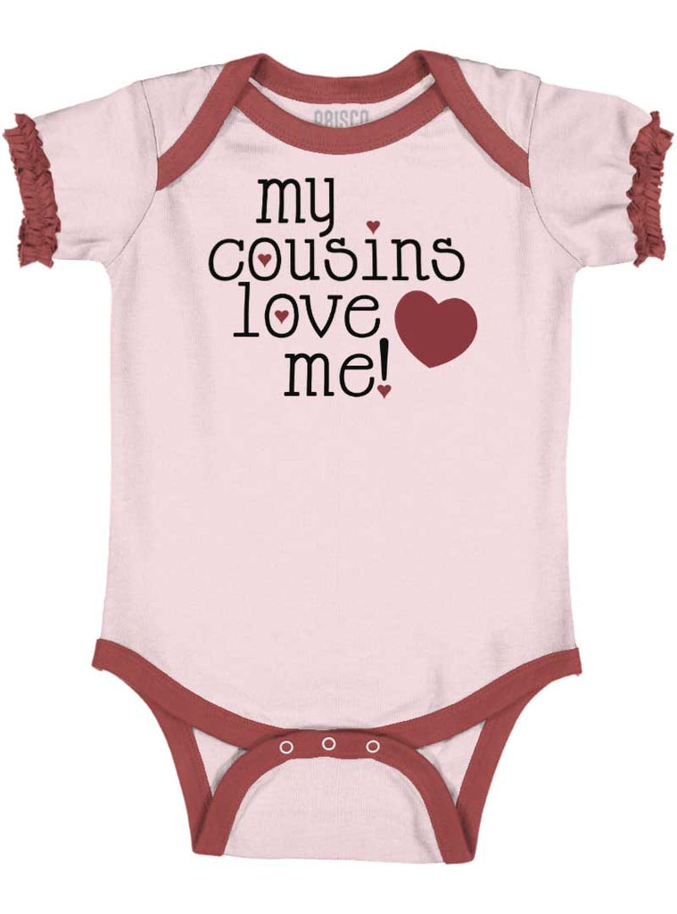 Cousins Love Me Baby Ruffled Trim Romper-Direct To Garment Print-Brisco Baby