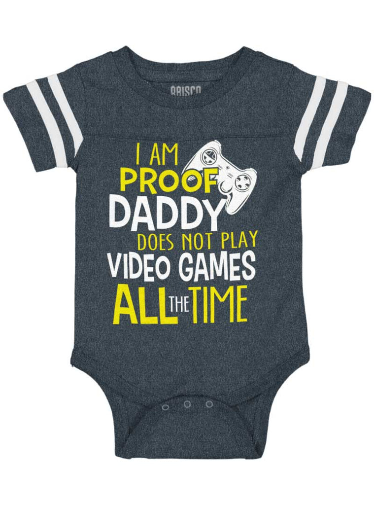 Daddy Plays Video Games Football Romper Bodysuit-Direct To Garment Print-Brisco Baby