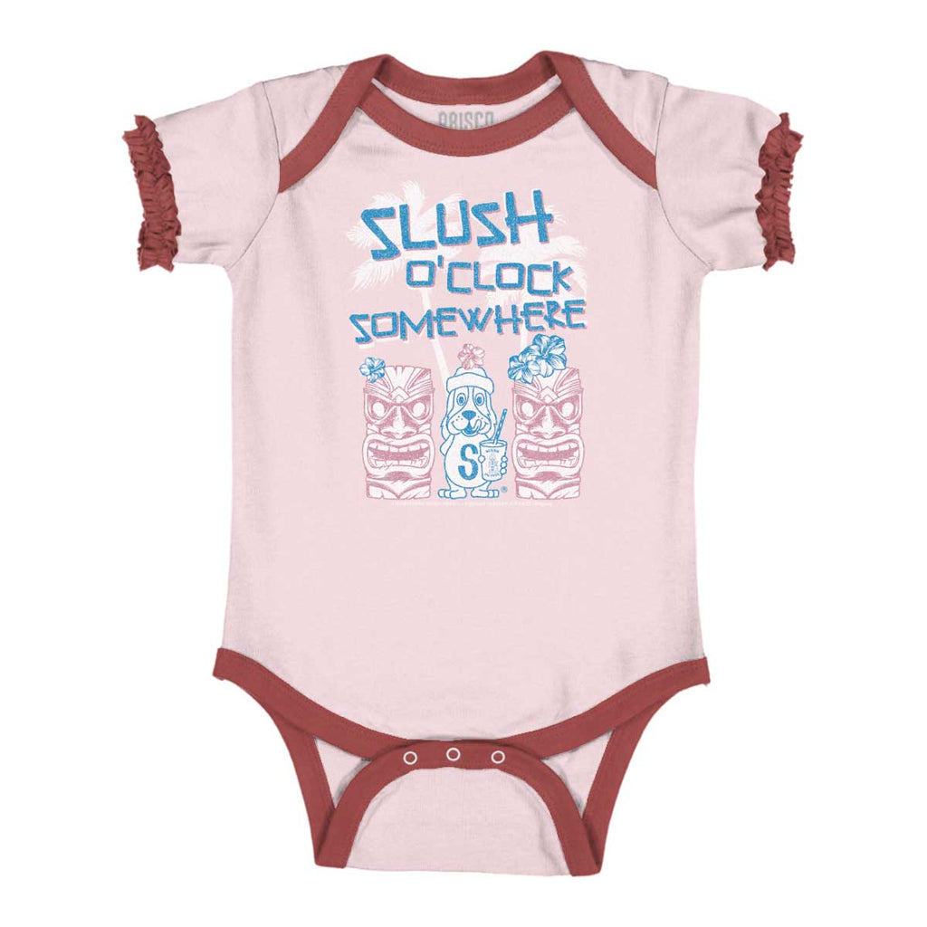 Slush O Clock Somewhere Baby Ruffled Trim Romper-Direct To Garment Print-Brisco Baby