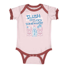 Slush O Clock Somewhere Baby Ruffled Trim Romper-Direct To Garment Print-Brisco Baby