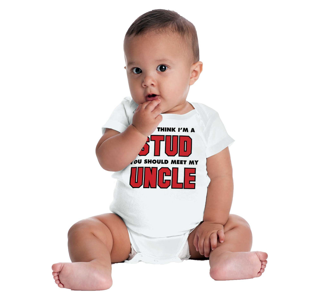 Think I'm A Stud Meet Uncle Romper Bodysuit-Direct To Garment Print-Brisco Baby