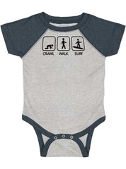 Crawl Walk Surf Raglan Romper Bodysuit-Direct To Garment Print-Brisco Baby
