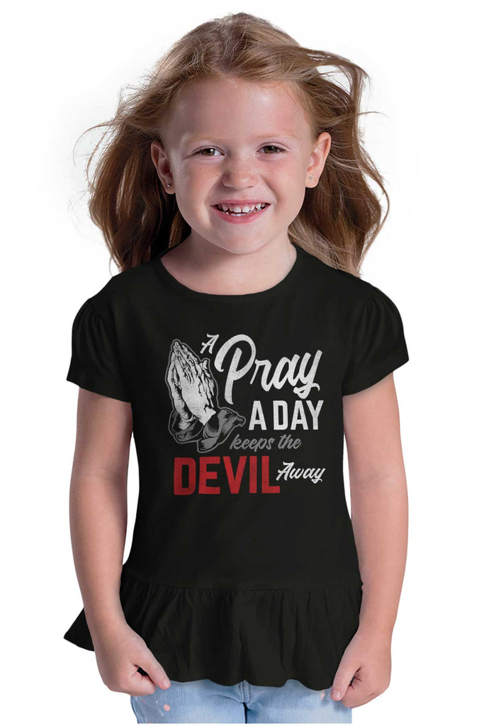 Pray A Day Toddler Ruffle Bottom Tee-Direct To Garment Print-Brisco Baby