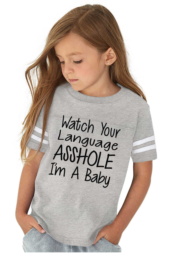 Watch The Language Toddler Football Jersey Tee-Direct To Garment Print-Brisco Baby