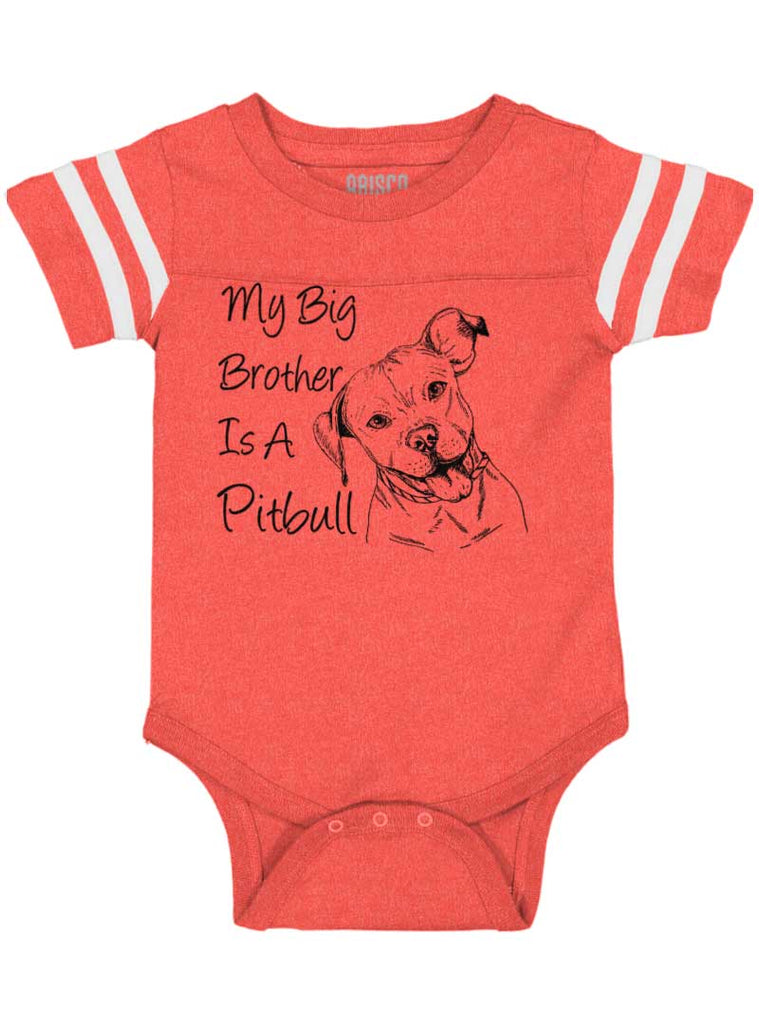 Brother is a Pitbull Football Romper Bodysuit-Direct To Garment Print-Brisco Baby