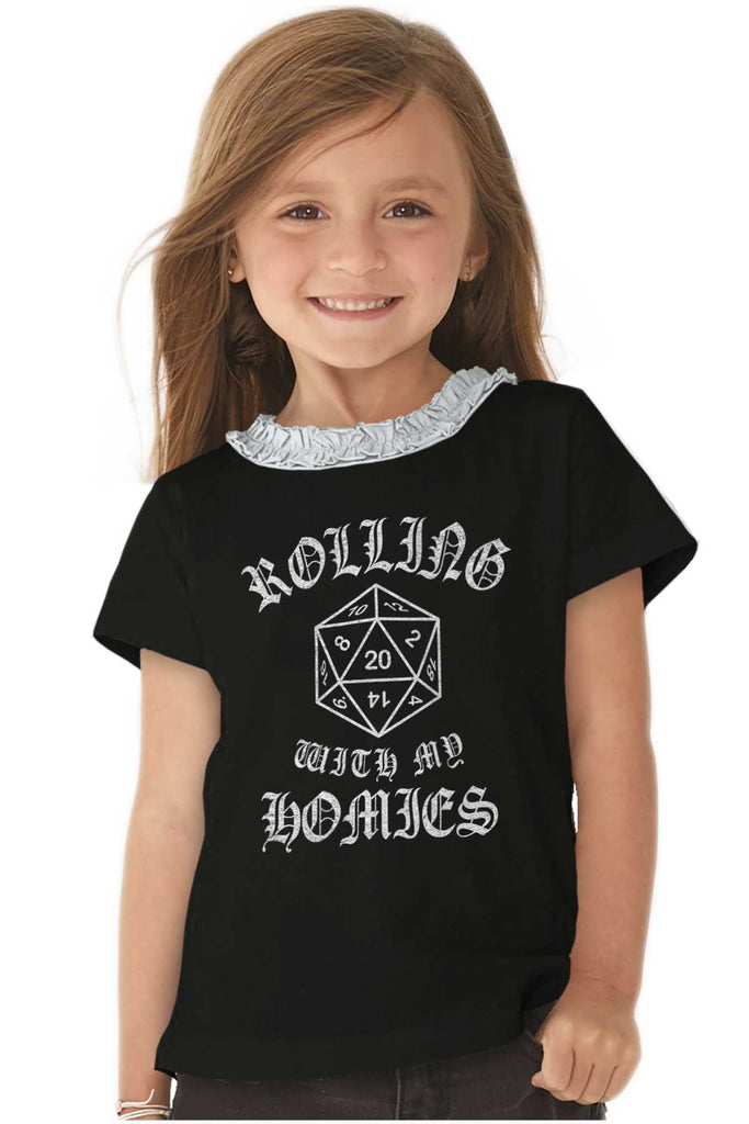 Rolling With My Homies Dungeons Toddler Ruffled Trim T-Shirt-Direct To Garment Print-Brisco Baby