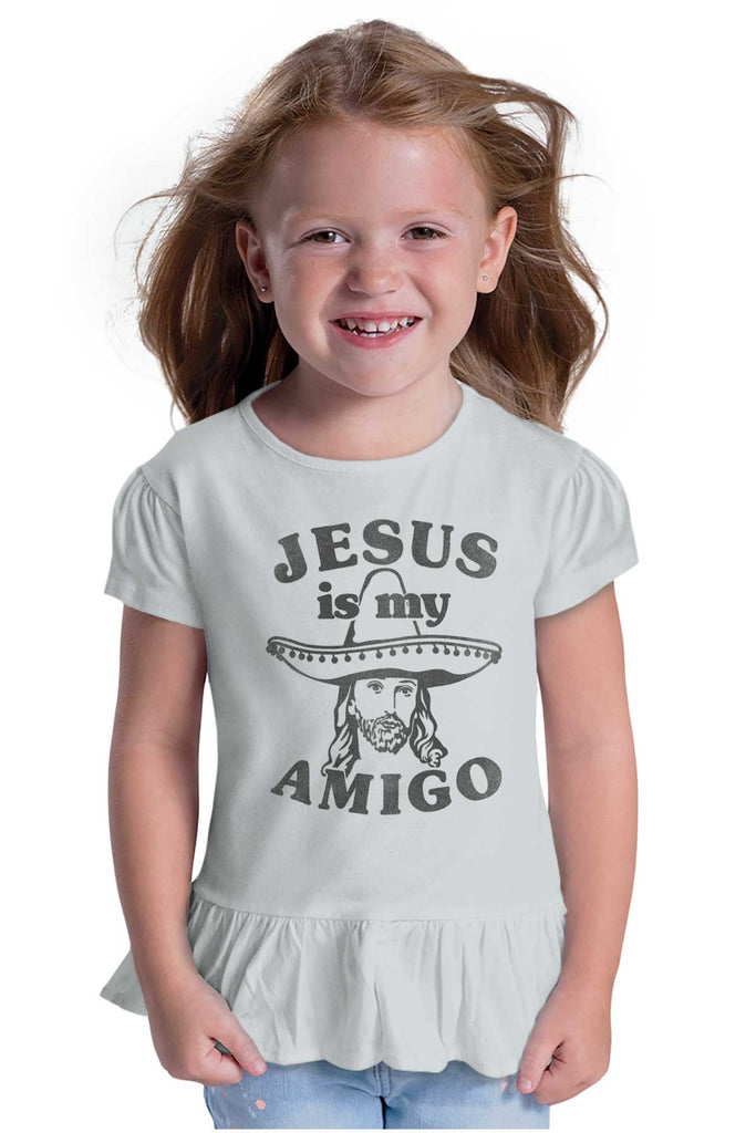 Amigo Jesus Toddler Ruffle Bottom Tee-Direct To Garment Print-Brisco Baby