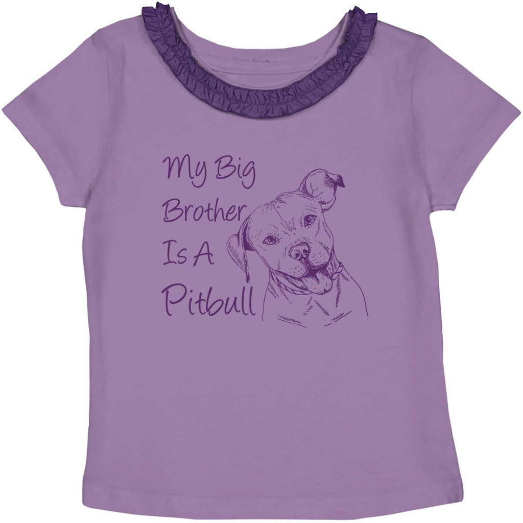 Brother is a Pitbull Toddler Ruffled Trim T-Shirt-Direct To Garment Print-Brisco Baby