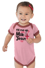 Milk And Jesus Baby Ruffled Trim Romper-Direct To Garment Print-Brisco Baby