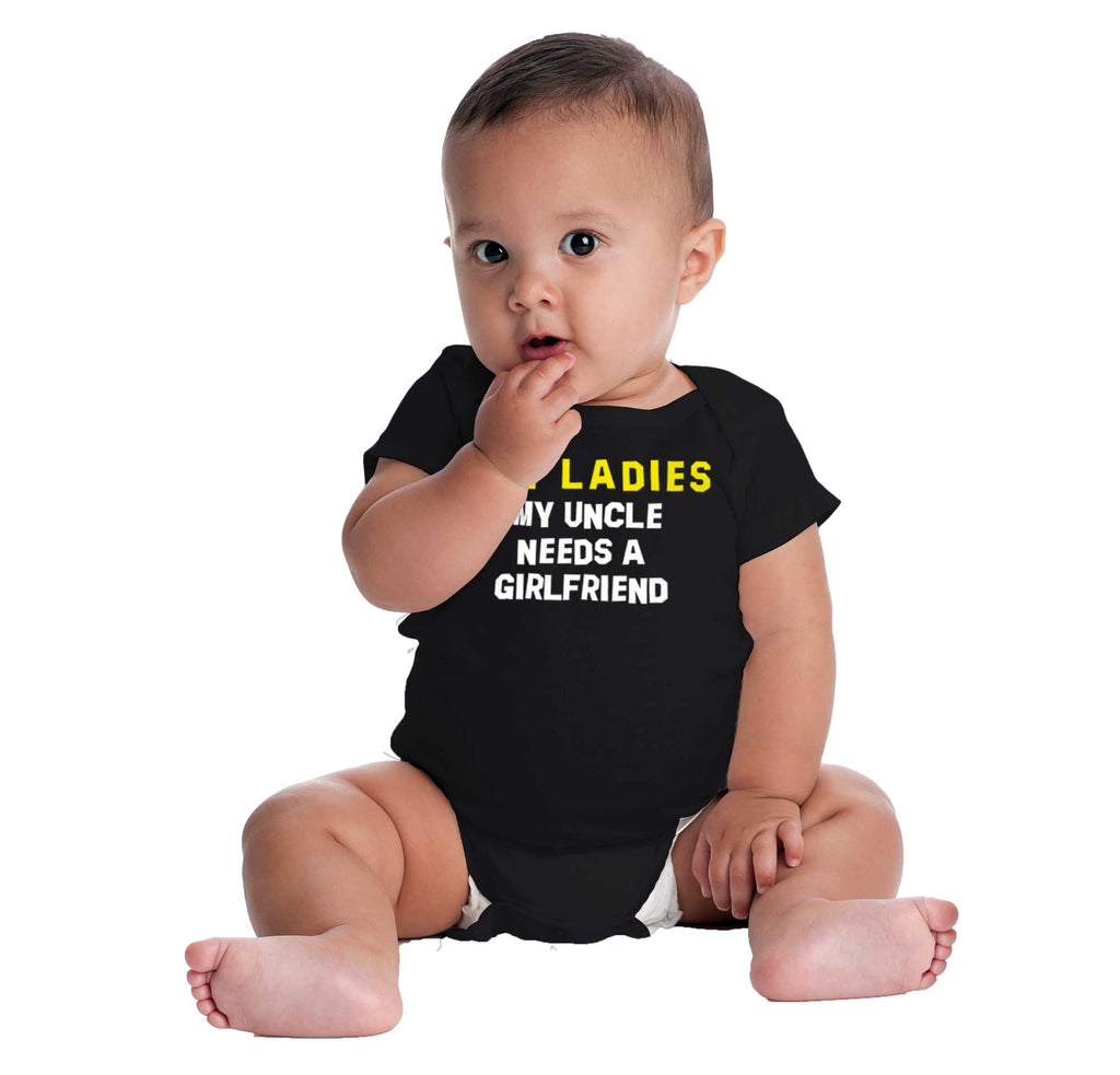 Uncle Needs Girlfriend Romper Bodysuit-Direct To Garment Print-Brisco Baby