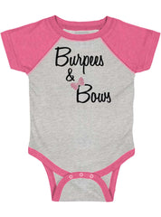Burpees and Bows Raglan Romper Bodysuit-Direct To Garment Print-Brisco Baby