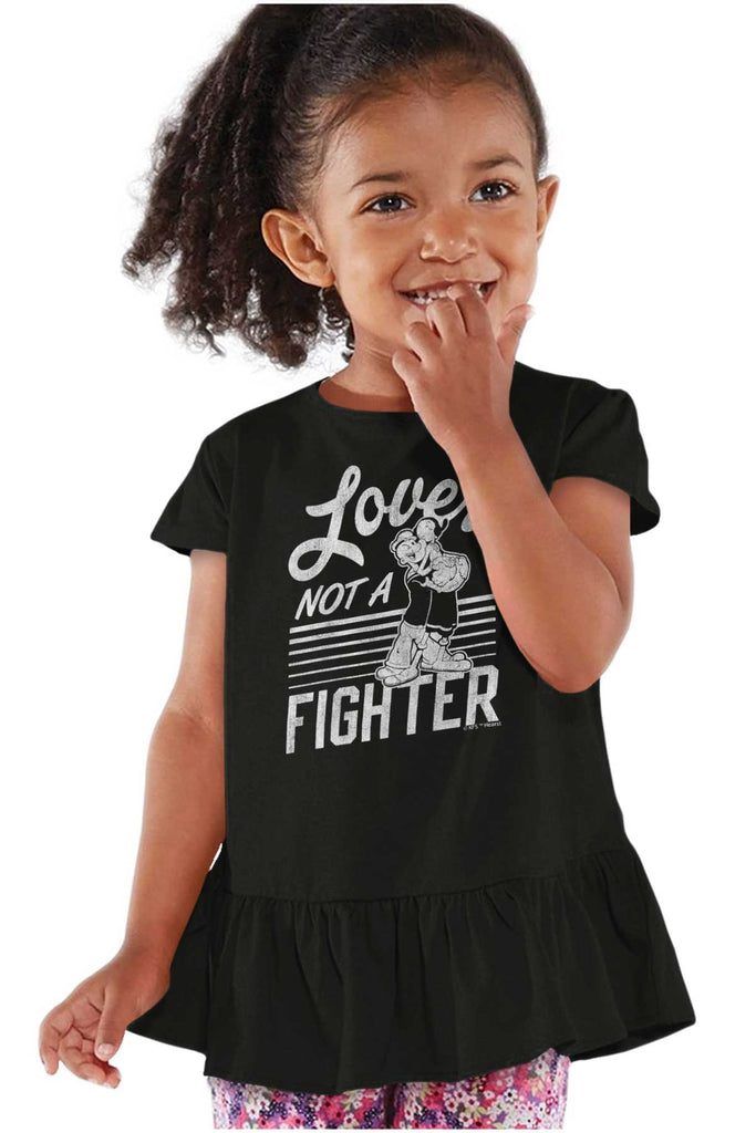 Lover Not A Fighter Toddler Ruffle Bottom Tee-Direct To Garment Print-Brisco Baby