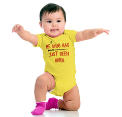 He Who Just Been Born Romper Bodysuit-Direct To Garment Print-Brisco Baby