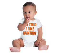 Im Told I Like Hunting Romper Bodysuit-Direct To Garment Print-Brisco Baby