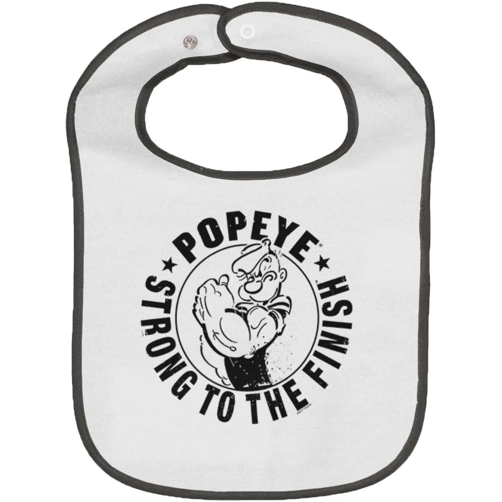 Popeye To The Finish Trimmed White Snap Bib-Direct To Garment Print-Brisco Baby