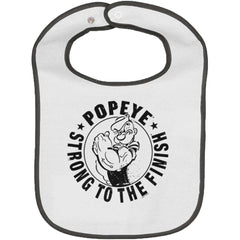 Popeye To The Finish Trimmed White Snap Bib-Direct To Garment Print-Brisco Baby