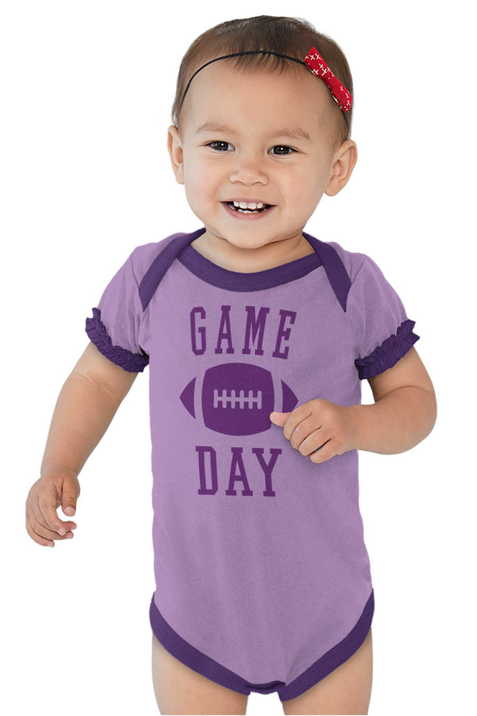 Game Day Baby Ruffled Trim Romper-Direct To Garment Print-Brisco Baby