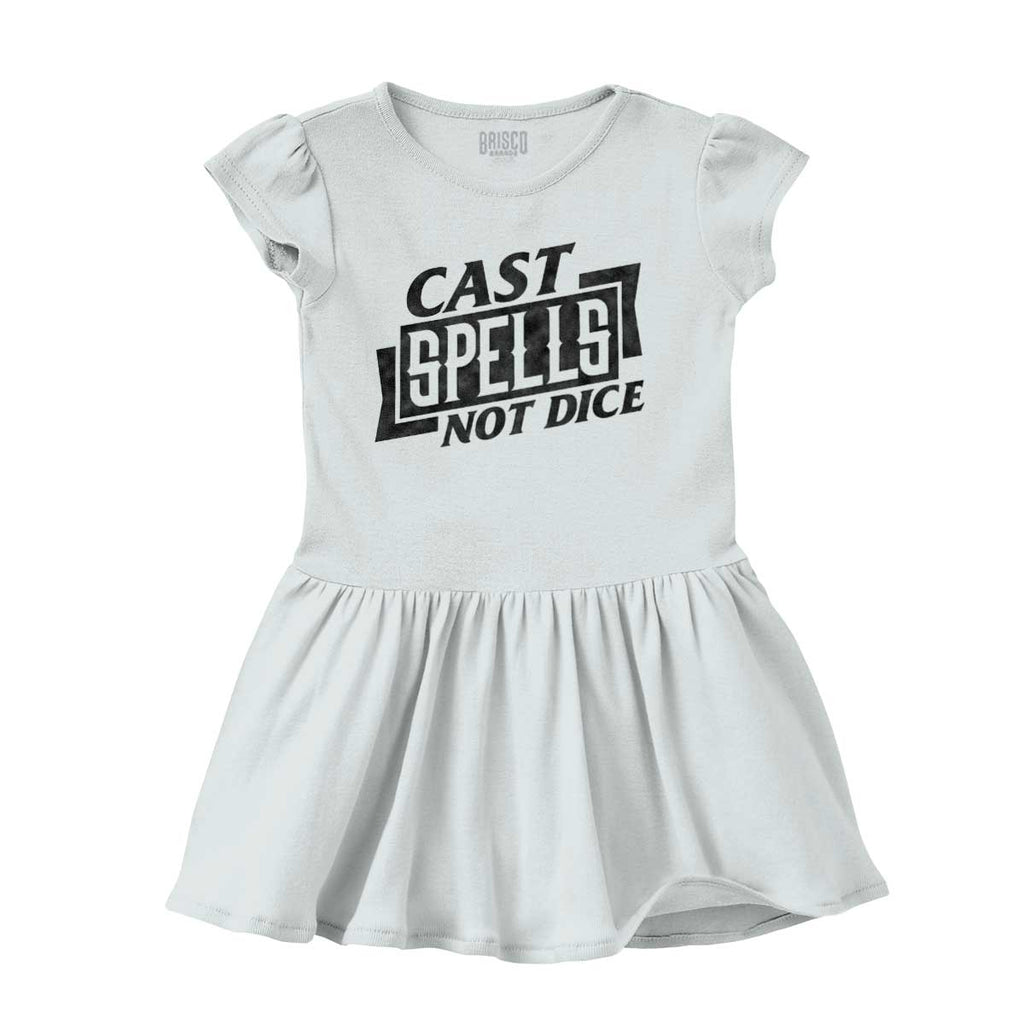 Cast Spells Not Dice Dungeons Solid Baby Infant Dress-Direct To Garment Print-Brisco Baby