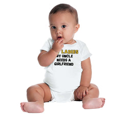 Uncle Needs Girlfriend Romper Bodysuit-Direct To Garment Print-Brisco Baby