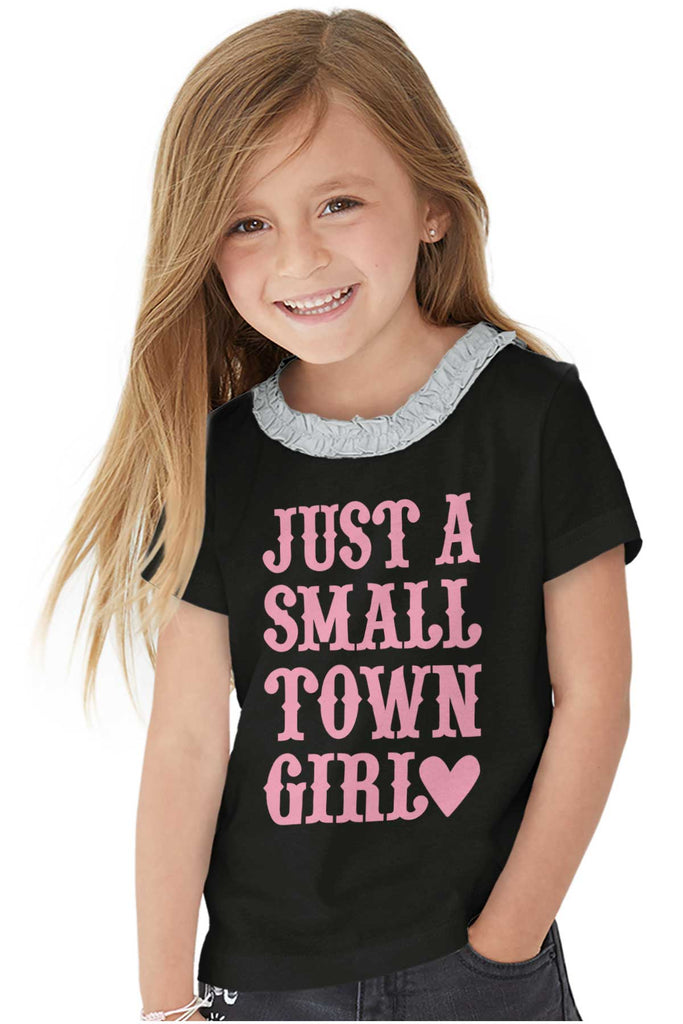 Small Town Girl Toddler Ruffled Trim T-Shirt-Direct To Garment Print-Brisco Baby