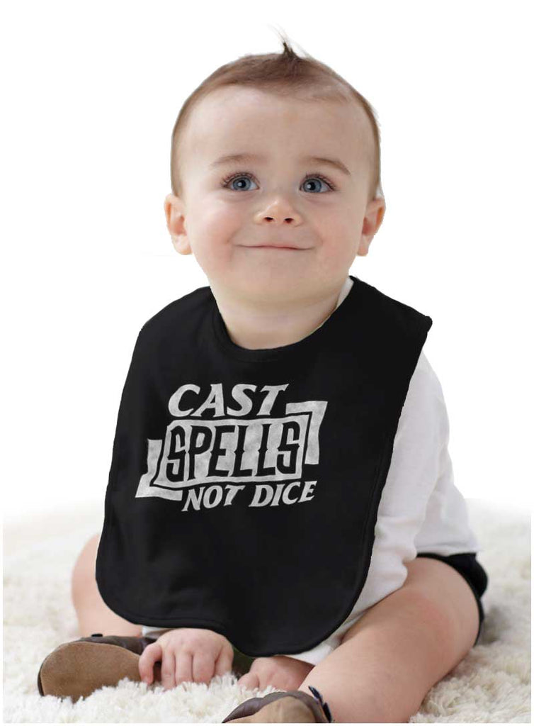 Cast Spells Not Dice Dungeons Infant Baby Bib-Direct To Garment Print-Brisco Baby