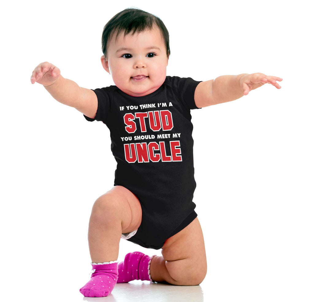 Think I'm A Stud Meet Uncle Romper Bodysuit-Direct To Garment Print-Brisco Baby