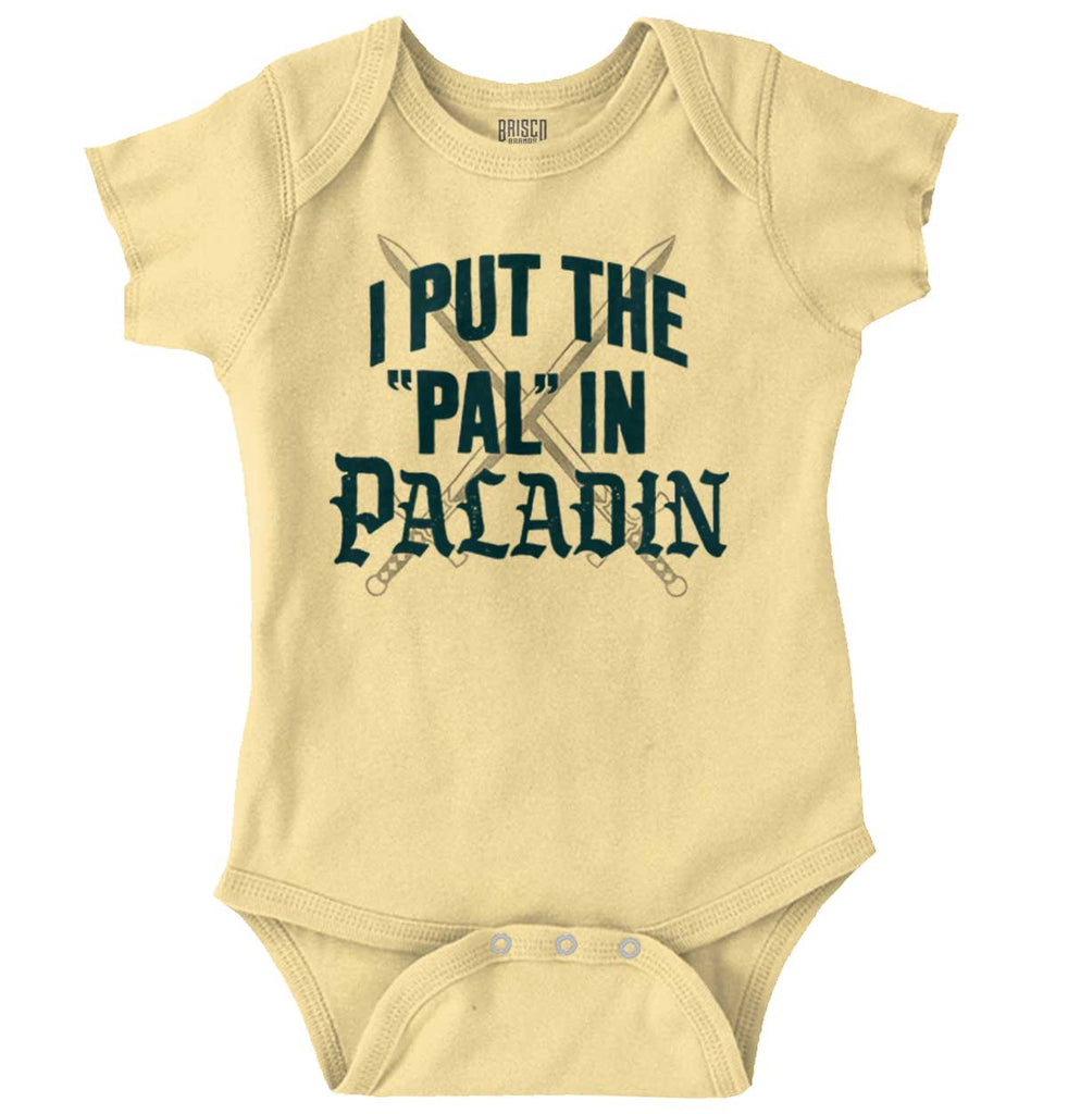 Put The Pal In Paladin Dungeons Romper Bodysuit-Direct To Garment Print-Brisco Baby
