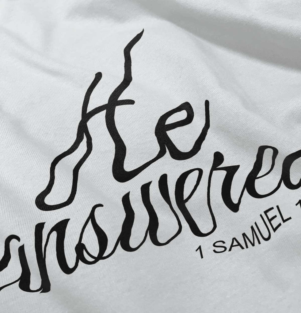 He Answered Baby Ruffled Trim Romper-Direct To Garment Print-Brisco Baby