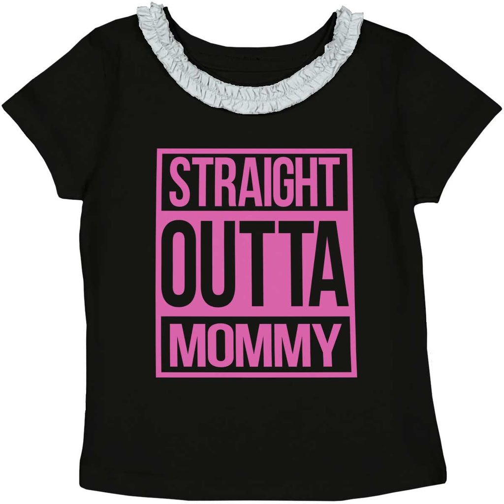 Straight Outta Mommy Toddler Ruffled Trim T-Shirt-Direct To Garment Print-Brisco Baby