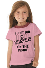 9 Months On The Inside Toddler Ruffled Trim T-Shirt-Direct To Garment Print-Brisco Baby