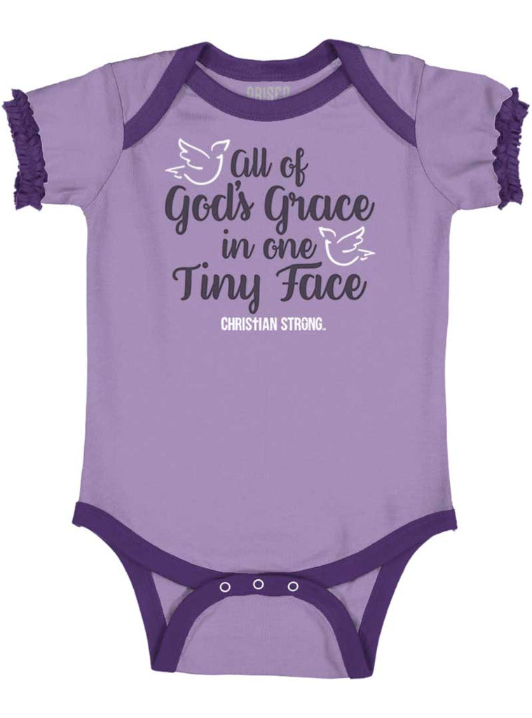 Gods Grace Tiny Face Baby Ruffled Trim Romper-Direct To Garment Print-Brisco Baby
