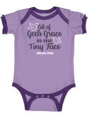 Gods Grace Tiny Face Baby Ruffled Trim Romper-Direct To Garment Print-Brisco Baby