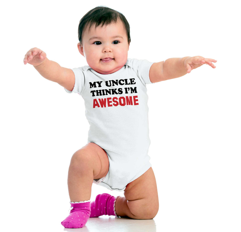 Uncle Thinks I'm Awesome Romper Bodysuit-Direct To Garment Print-Brisco Baby