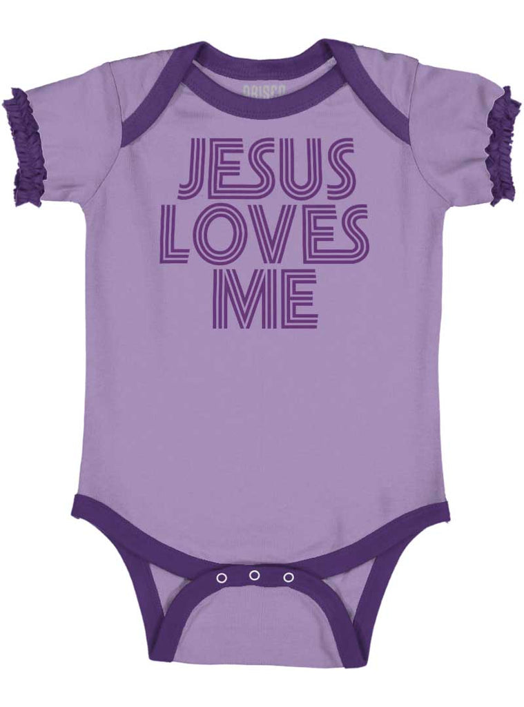 Christ Loves Me Baby Ruffled Trim Romper-Direct To Garment Print-Brisco Baby