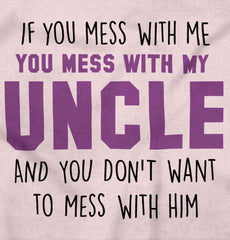 Mess With My Uncle Toddler Ruffled Trim T-Shirt-Direct To Garment Print-Brisco Baby