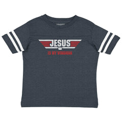 Jesus Is My Wingman Toddler Football Jersey Tee-Direct To Garment Print-Brisco Baby