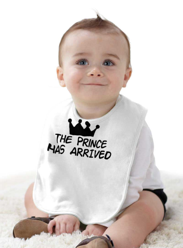 The Prince Has Arrived Infant Baby Bib-Direct To Garment Print-Brisco Baby