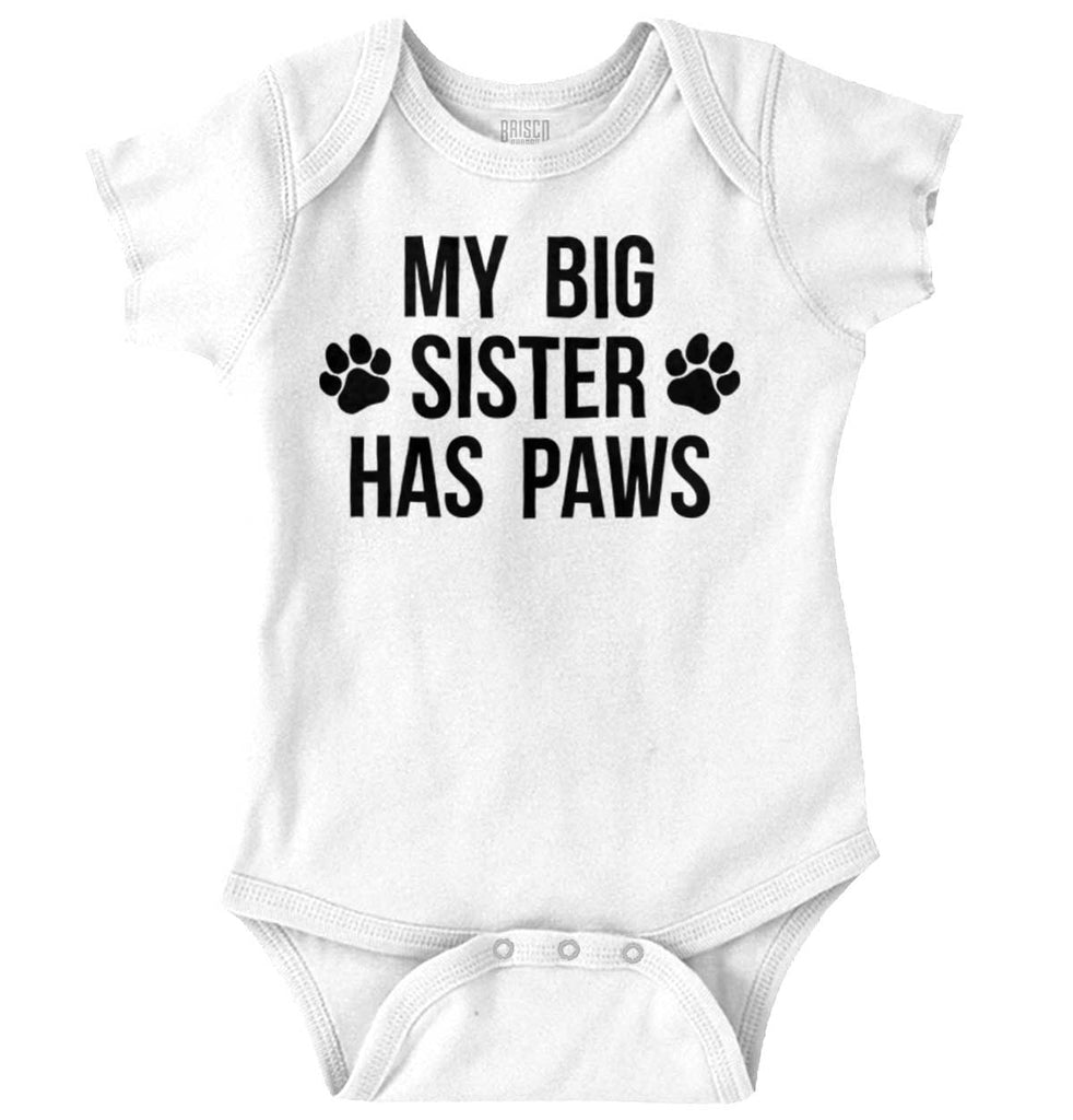 My Big Sister Has Paws Romper Bodysuit-Direct To Garment Print-Brisco Baby
