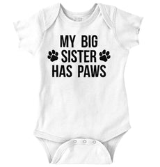 My Big Sister Has Paws Romper Bodysuit-Direct To Garment Print-Brisco Baby