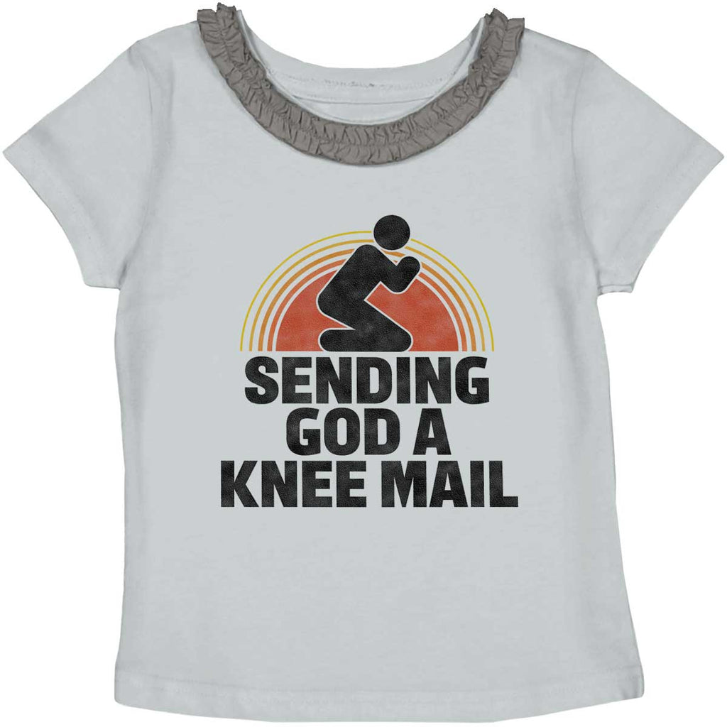 Sending God A Knee Mail Toddler Ruffled Trim T-Shirt-Direct To Garment Print-Brisco Baby