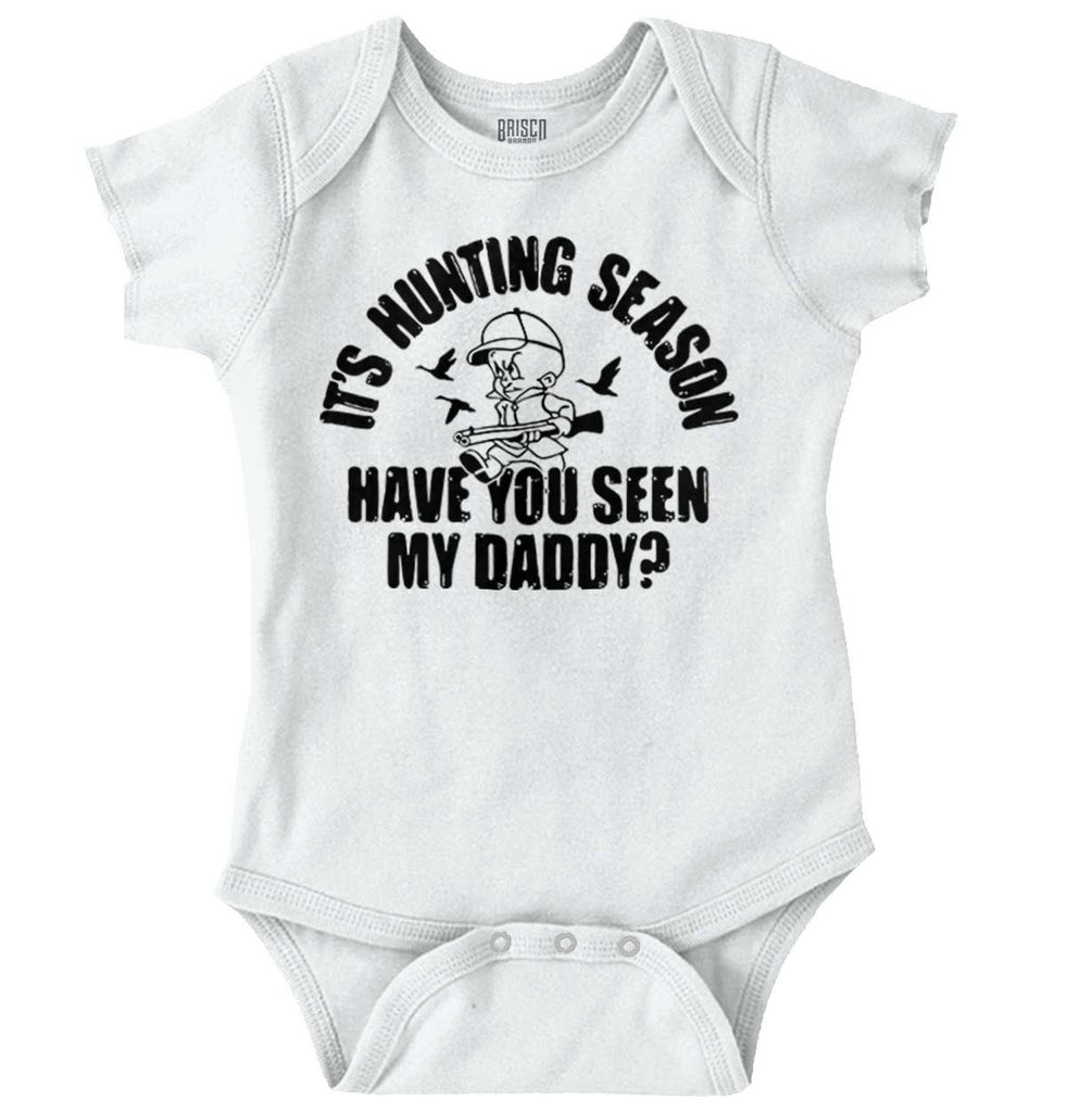 Where is Dad Hunting Romper Bodysuit-Direct To Garment Print-Brisco Baby