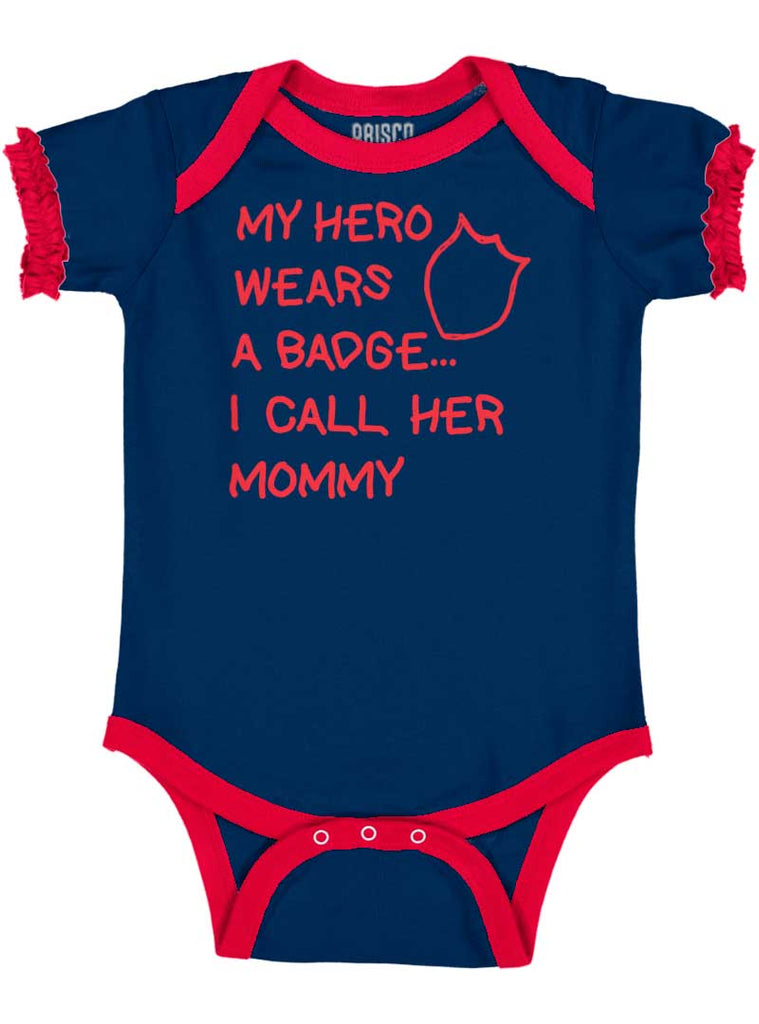 Hero Wears Badge Baby Ruffled Trim Romper-Direct To Garment Print-Brisco Baby