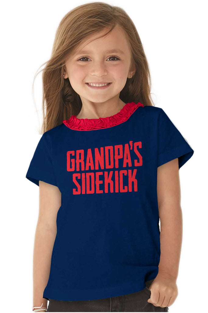 Grandpa's Sidekick Toddler Ruffled Trim T-Shirt-Direct To Garment Print-Brisco Baby